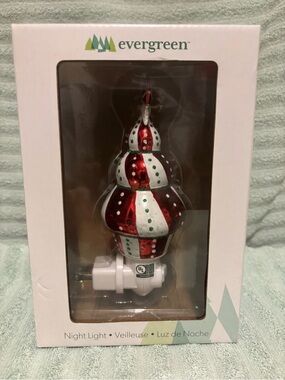 Evergreen Red & White Striped Holiday Plug-In Night Light. NIB